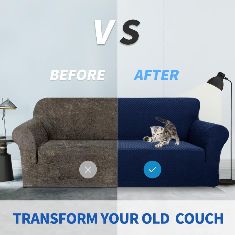 ZNSAYOTX 1 Piece Jacquard Couch Covers for 3 Cushion Couch Living Room High Stretch Sofa Cover Pets Dogs Friendly Anti Slip Thickened Slipcovers Furniture Protector (Sofa, Navy Blue) - Image 4